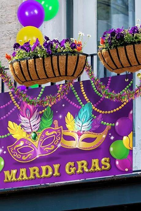 Mardi Gras Outdoor Backdrop Banner Party Supplies Purple Green Gold Photo Booth Parade
