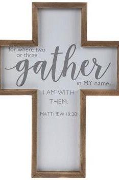Matthew 18:20 Wood Wall Cross Ornament Christmas Christ Jesus