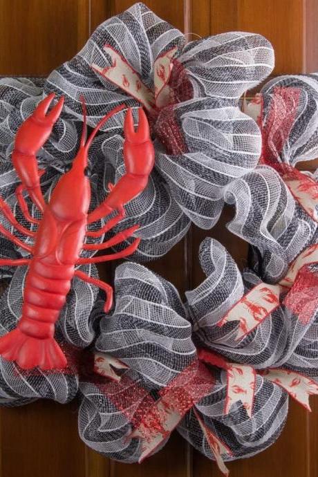 Crawfish Lobster Plush Wreath, Summer Party Decor, Crawfish Crab Boil Home Decoration Cajun Louisiana