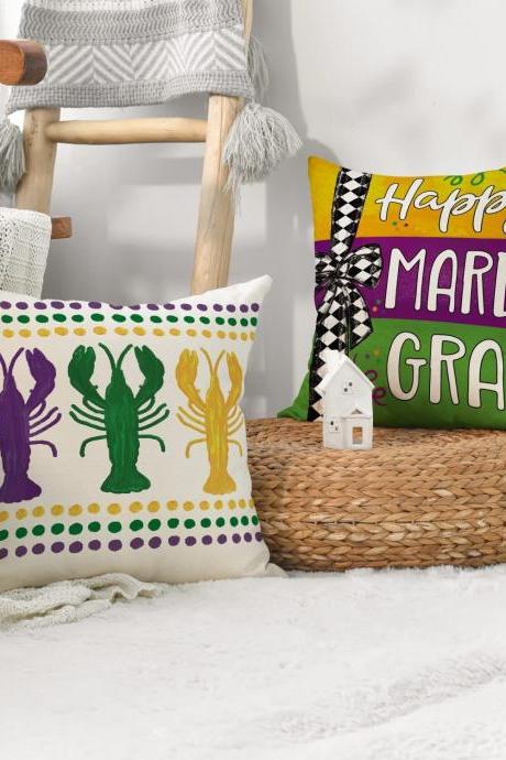 Mardi Gras Pillow Set Crawfish Home Harlequin Fleur De Lis For Home Decorations Beads Fleur De Lis Throw Decorative