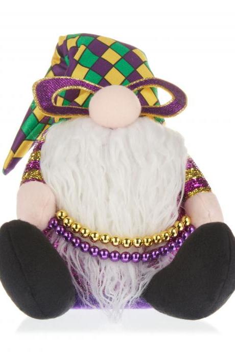 Mardi Gras Harlequin Plush Gnome Fleur De Lis Glasses Beads Purple Green Gold Mardi Gras Party Decoration Stuffed Animal Toy