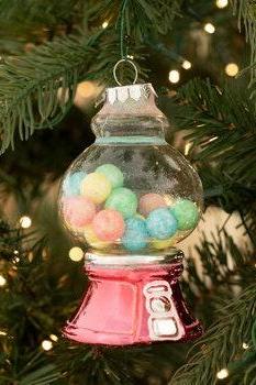 Gumball Machine Glass Christmas Tree Holiday Ornament Pink Glass Clear Top Colorful Glittery Foam Gumballs