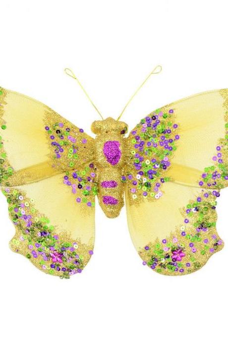 Mardi Gras Feather Butterfly On Clip (3) Purple Green Gold Orleans Decor Broach Wreath Christmas Tree Ornament