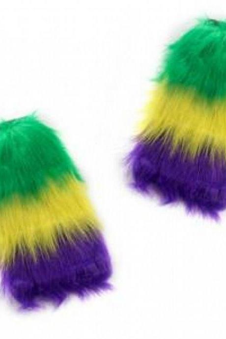 Mardi Gras Shag Fluffy Leggings Leg Warmers Boot Covers Elastic Top Hangs Shimmers Parades Parties,nola,stockings Costume Socks