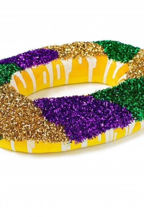 Large Jumbo Mardi Gras Styrofoam King Cake Decoration Purple Green Gold