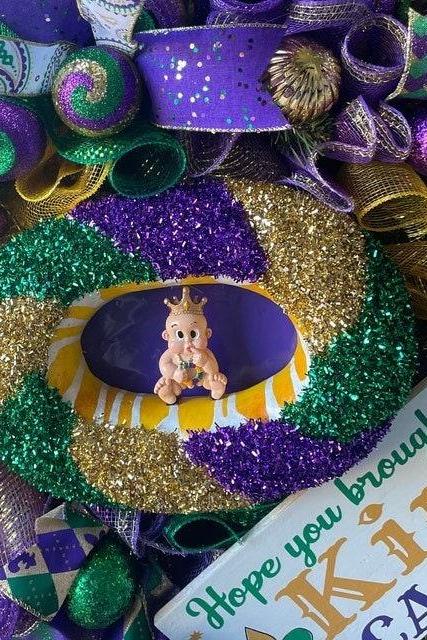 Mardi Gras King Cake Ornament Tree Decoration Purple Green Gold