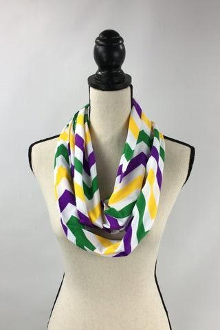 72&amp;quot; Chevron Infinity Mardi Gras Scarf Purple Green Gold Parade Wear Party Beads