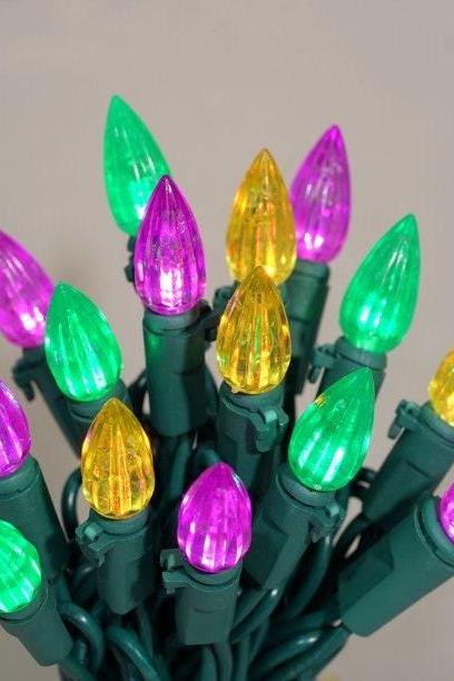 Mardi Gras Led Vertical Cut C3 Lights, 80 Count Purple Green Gold Indoor/outdoor 23 Ft Ornament Home Collection Decor Fat Tuesday