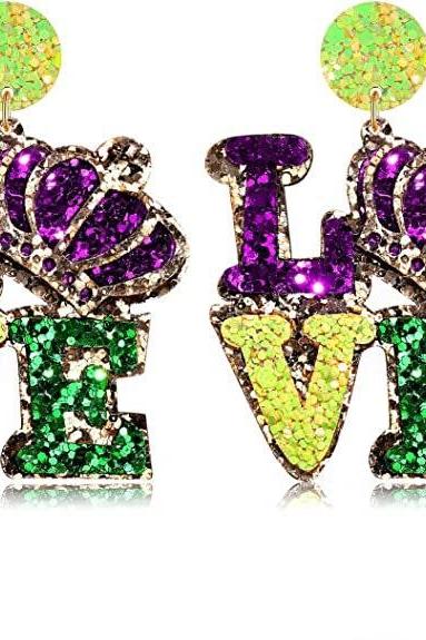 Mardi Gras Feather Love Crown Earrings Parade Wear Orleans