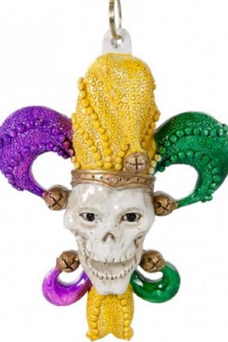 Skeleton Jester Holiday Ornament Fleur-de-lis Mardi Gras Bead Day Of The Dead Sugar Skull Halloween Tree Christmas Orleans Voodoo