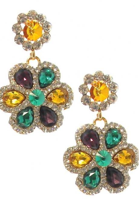 Mardi Gras Gems Flower Earrings Sexy Masquerade Ball Parade Carnival Party