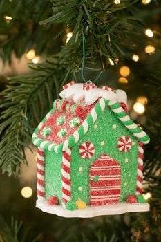 Candy And Pastry Green Gingerbread House Christmas Tree Holiday Ornament Sweets Peppermints, Candy Canes,ribbon For Hanging