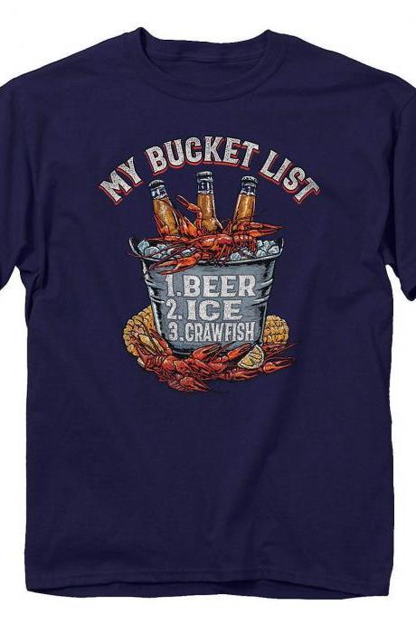 Men's Craw Bucket Short Sleeve T-shirt Crawfish Lobster Beer Crab Seafood Boil Party Cajun Creole Orleans