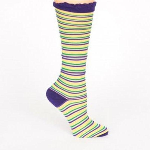 MARDI GRAS Purple Green Gold Stripes Knee Socks Warm Parade Wear