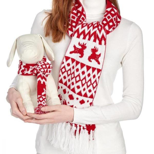 Holiday Christmas Unisex Knit Scarf Set Men Lady Child Boy Girl Dog Cat Pet