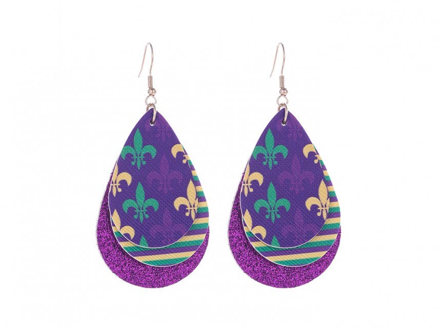 thumbnail image 2 of Mardi Gras Earrings For Women Acrylic Mardi Gras Drop Dangle Earrings 2 of 10